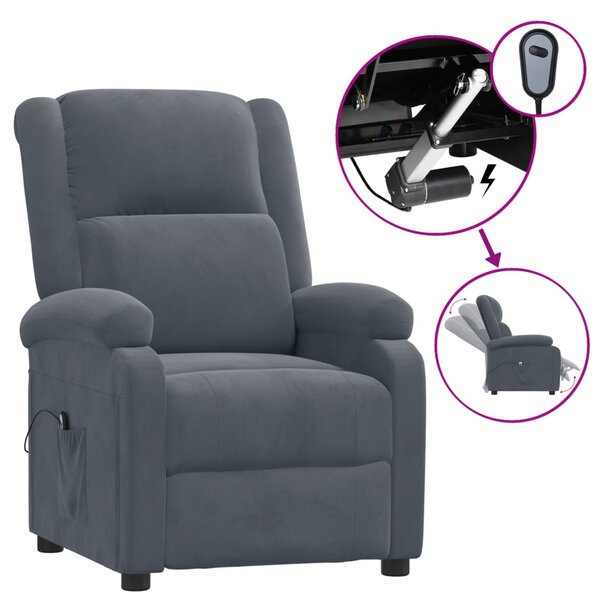 vidaXL Fauteuil inclinable électrique Gris foncé Velours