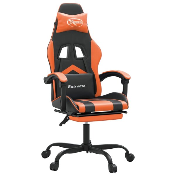 vidaXL Chaise de jeu avec repose-pied Noir et orange Similicuir