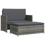 vidaXL Salon de jardin 2 Pièces avec coussins Résine tressée Gris