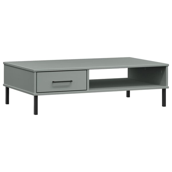 vidaXL Table basse avec pieds en métal Gris Bois pin massif OSLO