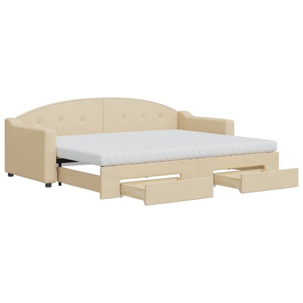 vidaXL Lit de jour avec gigogne et tiroirs crème 80x200 cm tissu
