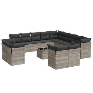 vidaXL Salon de jardin avec coussins 14 Pièces gris clair résine tressée