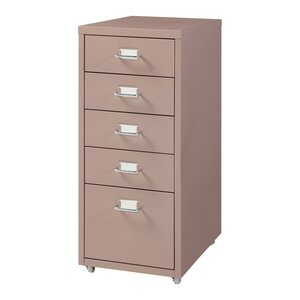 Caisson de bureau armoire meuble de rangement à roulettes avec 5 tiroirs 69 x 28 x 41 cm marron clair 03_0009102