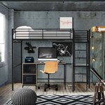Lit mezzanine avec bureau en métal époxy - Noir - Sommier inclus - 140 x 190 cm - OXFORD