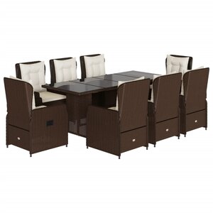 vidaXL Ensemble à manger de jardin et coussins 9 Pièces marron poly rotin