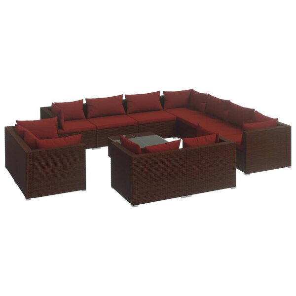vidaXL Salon de jardin 12 Pièces avec coussins Marron Résine tressée