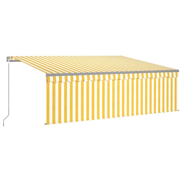 vidaXL Auvent manuel rétractable avec store et LED 4x3m Jaune et blanc