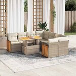 vidaXL Salon de jardin avec coussins 9 Pièces beige résine tressée acacia