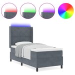 vidaXL Lit à ressorts tapissier avec matelas et LED gris foncé 100x200 cm Velours