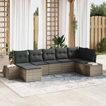vidaXL Ensemble de canapé de jardin avec coussin 7 Pièces Gris Poly rotin