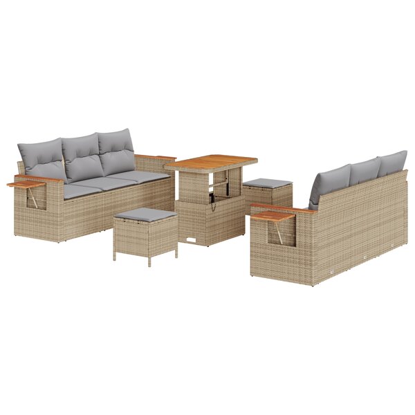 vidaXL Ensemble de Canapé de Jardin 9 Pièces avec Coussins Beige Rattan Acacia