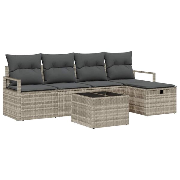 vidaXL Ensemble de canapé de jardin 6 Pièces Gris clair Poly rotin