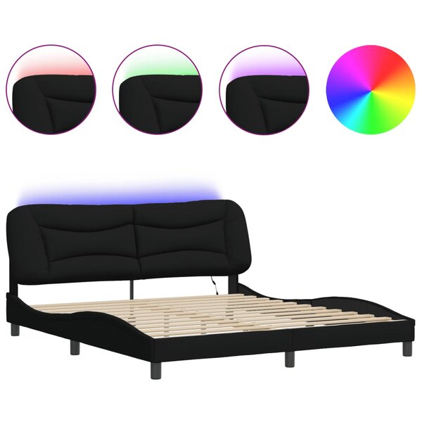 vidaXL Cadre de lit avec LED sans matelas noir 180x200 cm tissu