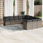 vidaXL Salon de jardin 11 Pièces avec coussins gris résine tressée