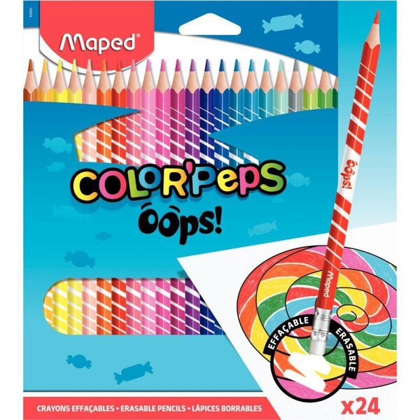 Pochette de 24 crayons de couleur effaçables MAPED Oops