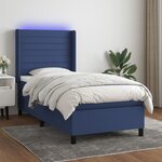 vidaXL Sommier à lattes de lit matelas et LED Bleu 90x190 cm Tissu