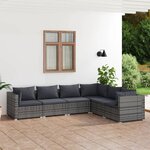 vidaXL Salon de jardin 6 Pièces avec coussins Résine tressée Gris