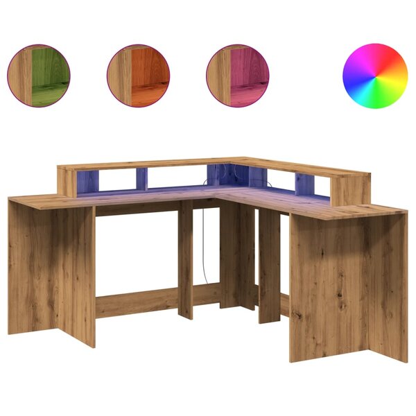 vidaXL Bureau avec lumières LED chêne artisanal bois d'ingénierie