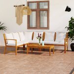 vidaXL Salon de jardin 5 Pièces avec coussin Crème Bois d'acacia solide