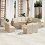 vidaXL Salon de jardin avec coussins 12 Pièces beige résine tressée