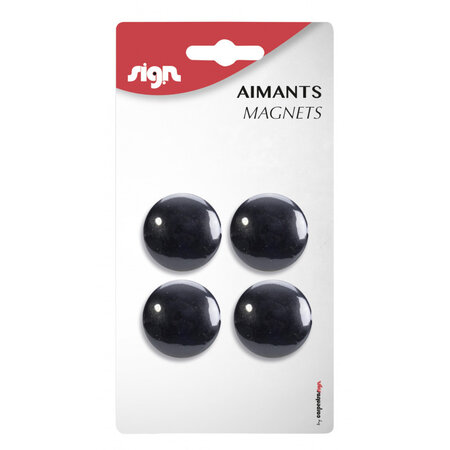 Lot de 4 aimants ronds diamètre de 32 mm - noir - sign