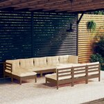 Vidaxl salon de jardin 10 pièces avec coussins marron miel bois de pin