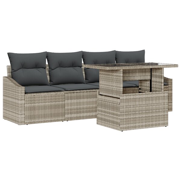 vidaXL Ensemble de canapé de jardin 5 pièces avec coussins gris clair en polyrotin
