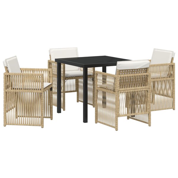 Ensemble de Jardin vidaXL 5 Pièces avec Coussins Beige en Rattan Poly