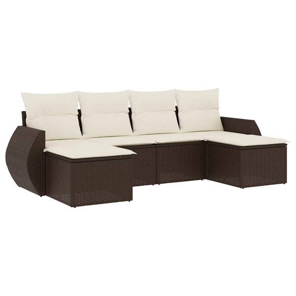 vidaXL Salon de jardin avec coussins 6 Pièces marron résine tressée