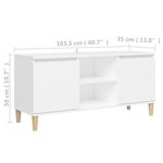 vidaXL Meuble TV avec pieds en bois massif Blanc 103 5x35x50 cm