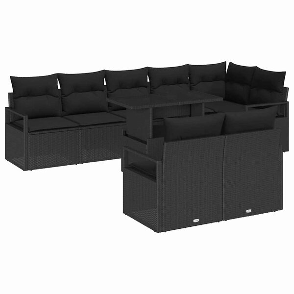vidaXL Ensemble de canapé de jardin avec coussin 9 Pièces Noir polyrotin
