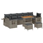 vidaXL Ensemble de salon de jardin 10 pièces avec coussins gris en rotin synthétique et acacia.