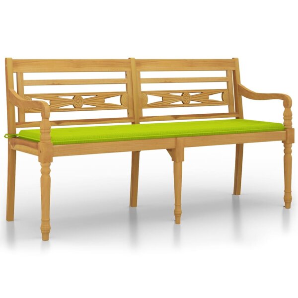 vidaXL Banc Batavia avec coussin vert brillant 150 cm Bois teck massif