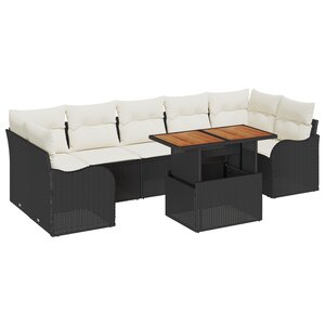 Ensemble de canapé de jardin 8 pièces avec coussins Rotin Poly noir