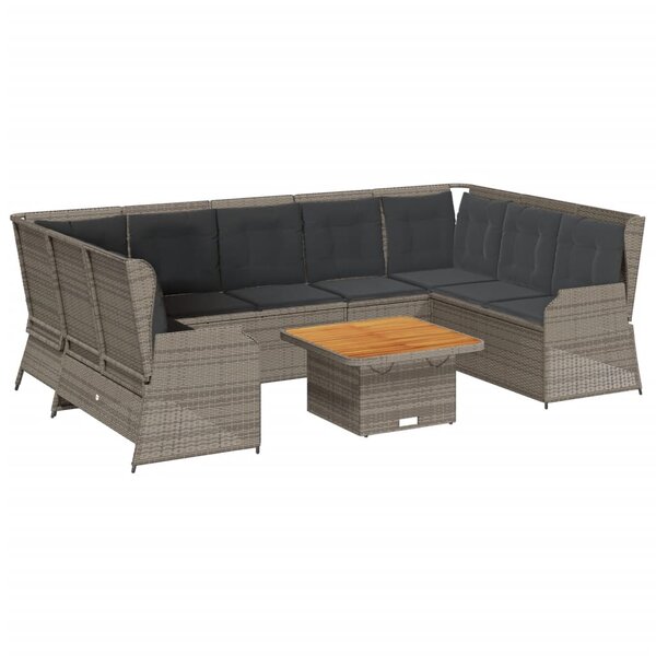 vidaXL Salon de jardin 7 Pièces avec coussins Gris Résine tressée