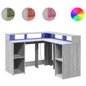 vidaXL Bureau et lumières LED sonoma gris 130x130x91cm bois ingénierie