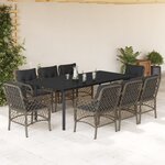 vidaXL Ensemble à manger de jardin 9 Pièces coussins gris résine tressée