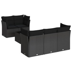 vidaXL Salon de jardin 6 Pièces avec coussins noir résine tressée