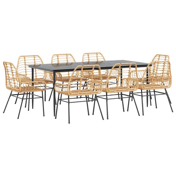 vidaXL Ensemble à manger de jardin 9 Pièces marron résine tressée verre