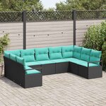 vidaXL Ensemble de Canapés avec coussin 9 Pièces Noir polyrotin