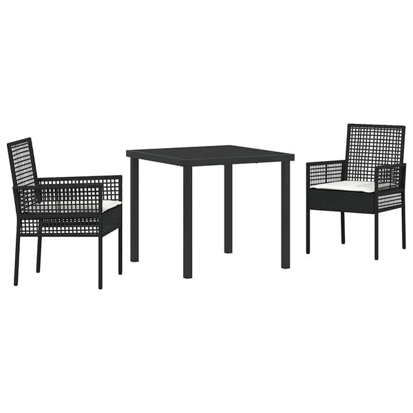 vidaXL Ensemble de salle à manger pour jardin 3 Pièces Noir Poly rotin