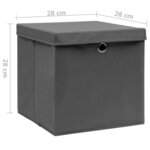 vidaXL Boîtes de rangement avec couvercles 4 Pièces 28x28x28 cm Gris