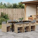 vidaXL Ensemble de salle à manger pour jardin 9 Pièces Beige polyrotin