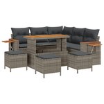 Set de Canapé de Jardin 9 Pièces avec Coussins Gris Poly Rattan Acacia