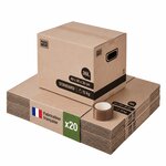 Pack and Move - Lot 20 cartons déménagement stockage livres - 40 x 30 x 30 cm - Poignée renforcées - 1 adhésif offert