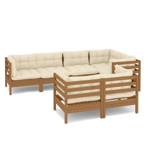 vidaXL Salon de jardin 7 Pièces avec coussins Marron miel Bois de pin
