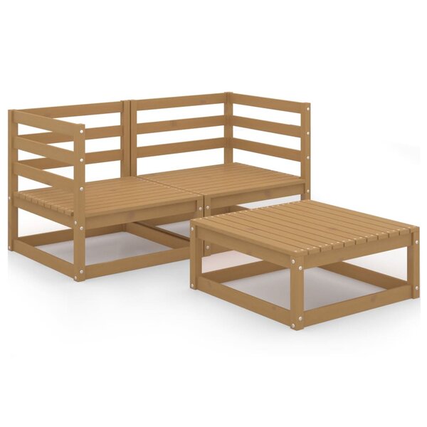 vidaXL Salon de jardin 3 Pièces marron miel bois de pin massif