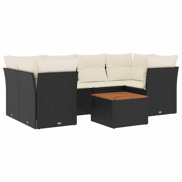 vidaXL Salon de jardin 7 Pièces avec coussins noir résine tressée