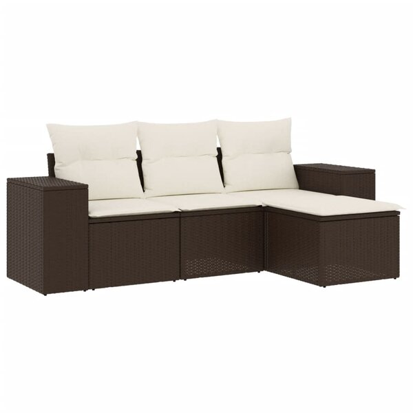 vidaXL Salon de jardin 4 Pièces avec coussins marron résine tressée
