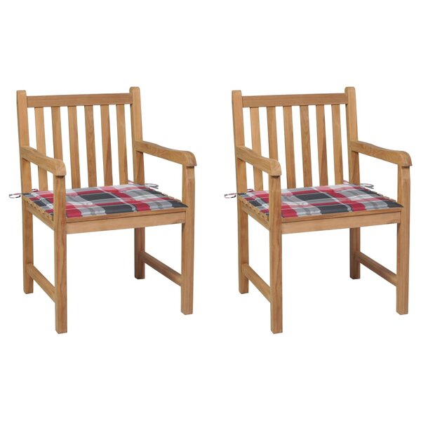 vidaXL Chaises de jardin 2 Pièces avec coussins à carreaux rouges Teck